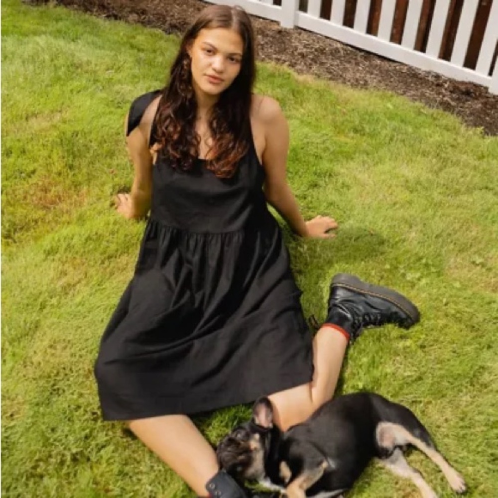 Urban Renewal Black Linen Midi Babydoll Dress